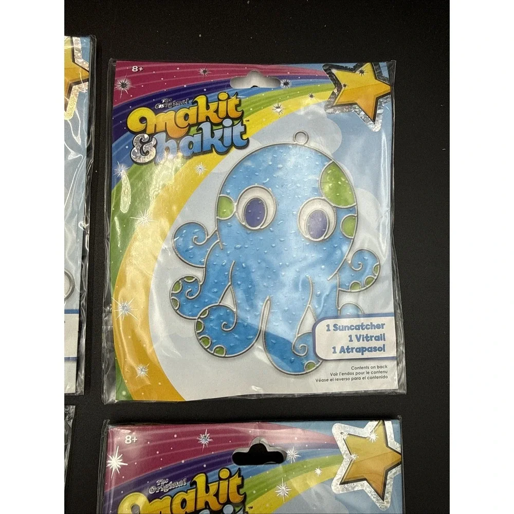 Lot Of 4 The Original Makit And Bakit Suncatcher Kit Shark Rainbow Octopus